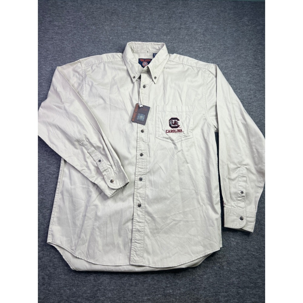 Three Square South Carolina Gamecocks Button Down Shirt Mens XL Tan Cotton NWT - Picture 1 of 11